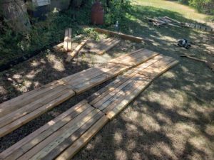 First step in joining the boards from free recycled lumber Free recycled lumber raised garden bed